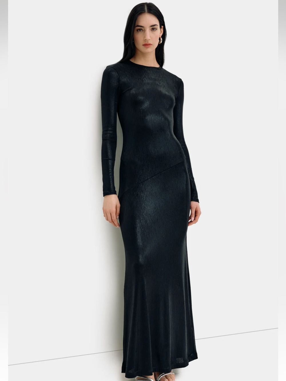 NWT Marcella Sommar Metallic Black Maxi Dress XL Long Sleeve